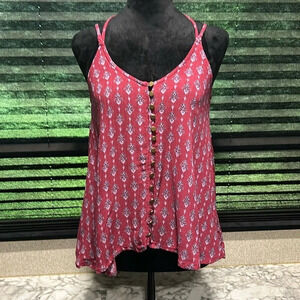 En Creme‎ Women’s Floral Button Front Spaghetti Strap Halter Tank Top Size Small